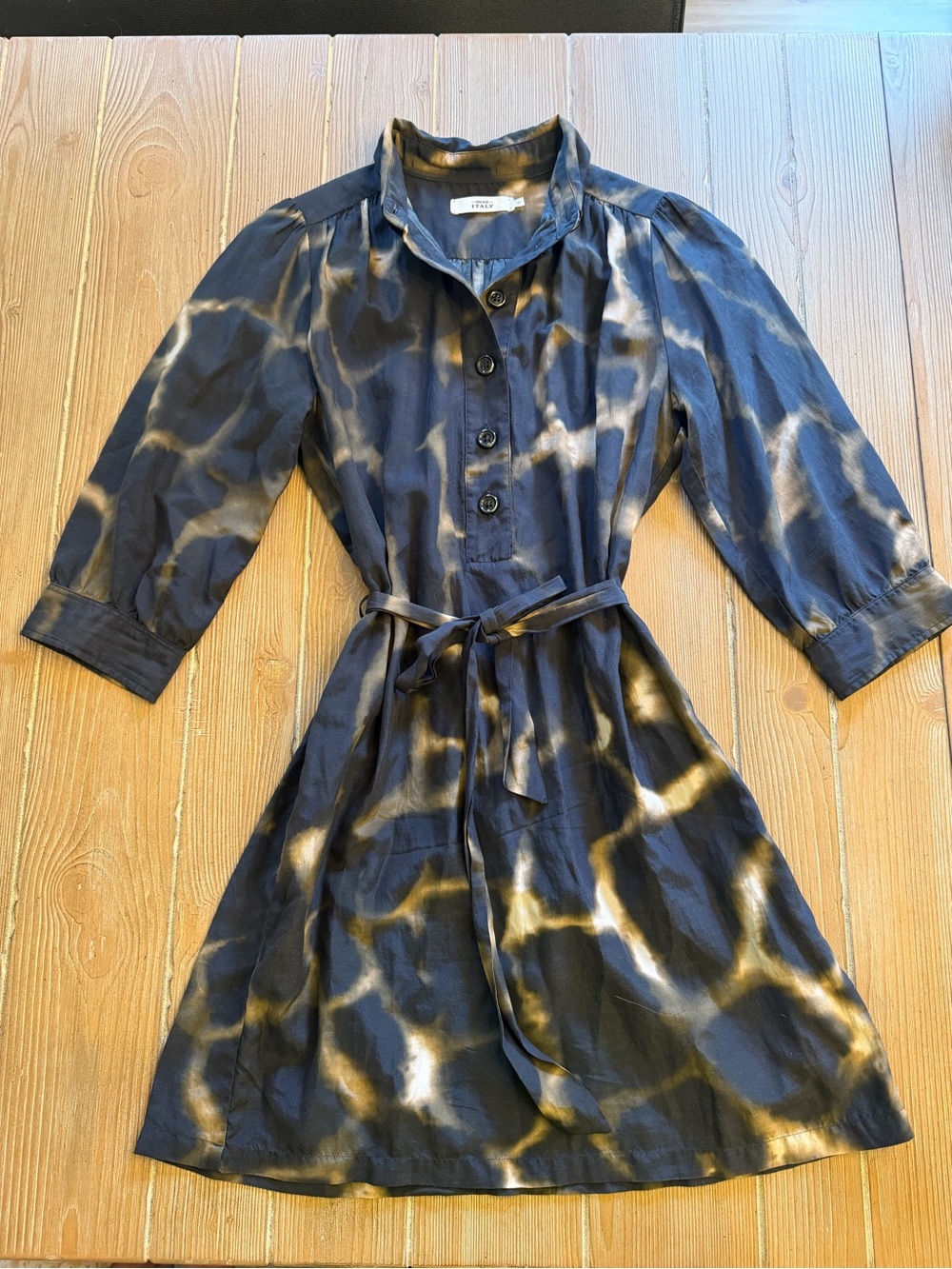 0039 Italy Navy and Cream Midi Shirt Dress with Waist Tie
